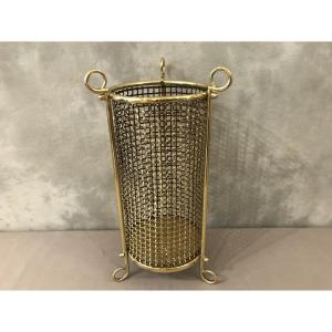 Brass Woven Wastepaper Basket, Wire Mesh, Circa 1940 