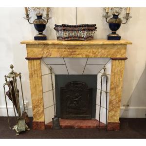 Decorative Wooden Fireplace In Faux Marble Style, Late 19th Century 