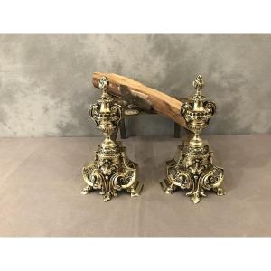 Pair Of Antique Bronze Firedogs From The 19th Century In The Transition Style 