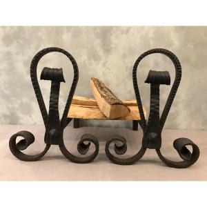 Pair Of Art Nouveau Andirons In Working Iron.