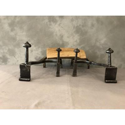 Pair Of Andirons Double Iron 18th Time