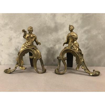 Chenets Aux Chinois En Bronze D’époque 18ème