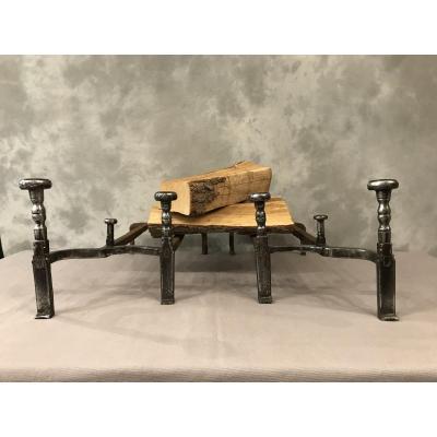 Pair Of Andirons From 18th Century Wrought Iron