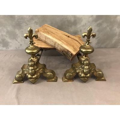 Antique 19th Century Brass Andirons