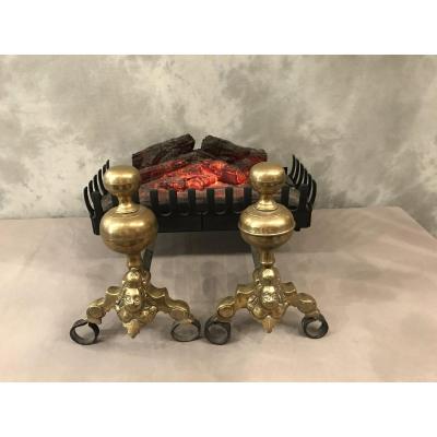 Pair Of Vintage Brass Andirons 17th Model With Marmosets