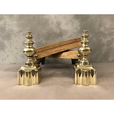 Pair Of Andirons In Brass From The 19th Louis Philippe