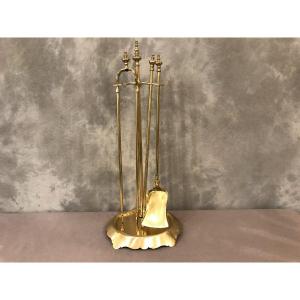 19th Century Brass Fireplace Servant With A Shovel And A Tongs And A Poker