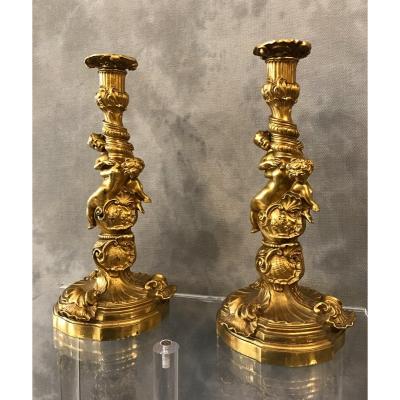 Pair In Louis XV Torch In Gilt Bronze From The 18th Century