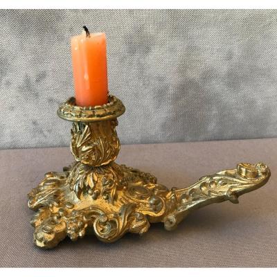 Small Hand Candlestick In Gilt Bronze From The 19th Time