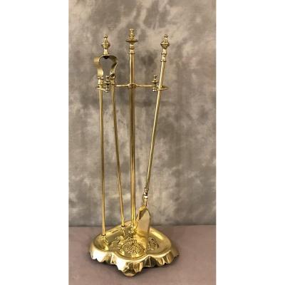 19th Century Brass Fireplace Servant Including A Shovel And A Tongs
