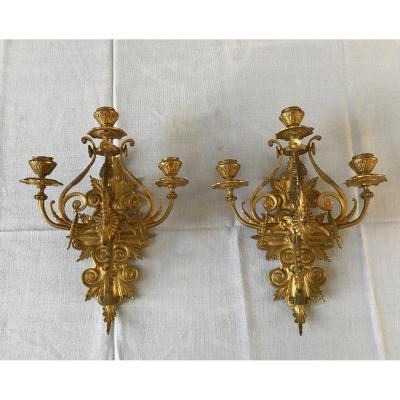 Pair Of 19th Century Gilt Bronze Sconces