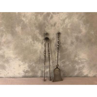 Set Of A Small Shovel And A Small 19th Century Iron Chimney Clamp