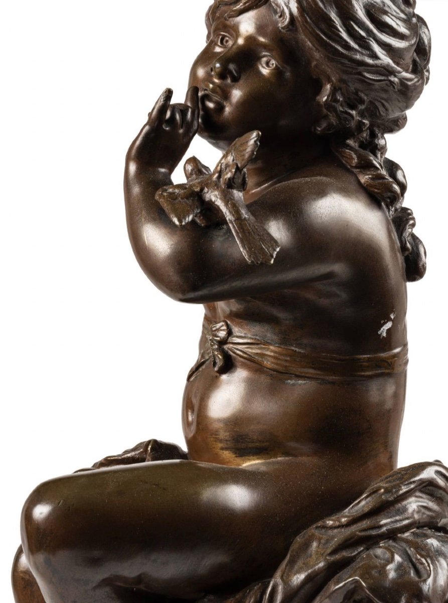 Bronze Young Girl With Bird After Auguste Moreau -photo-4