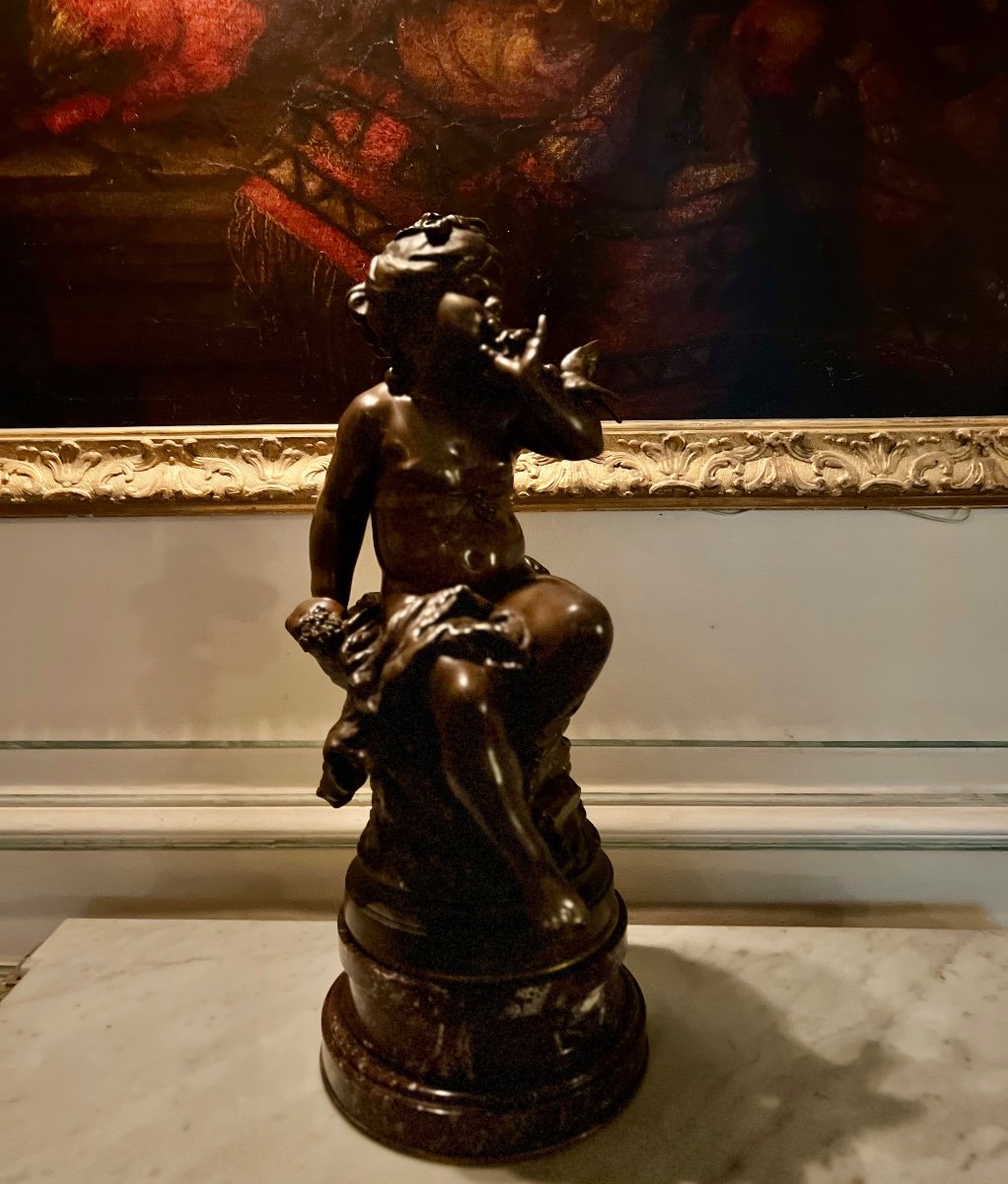 Bronze Young Girl With Bird After Auguste Moreau -photo-2