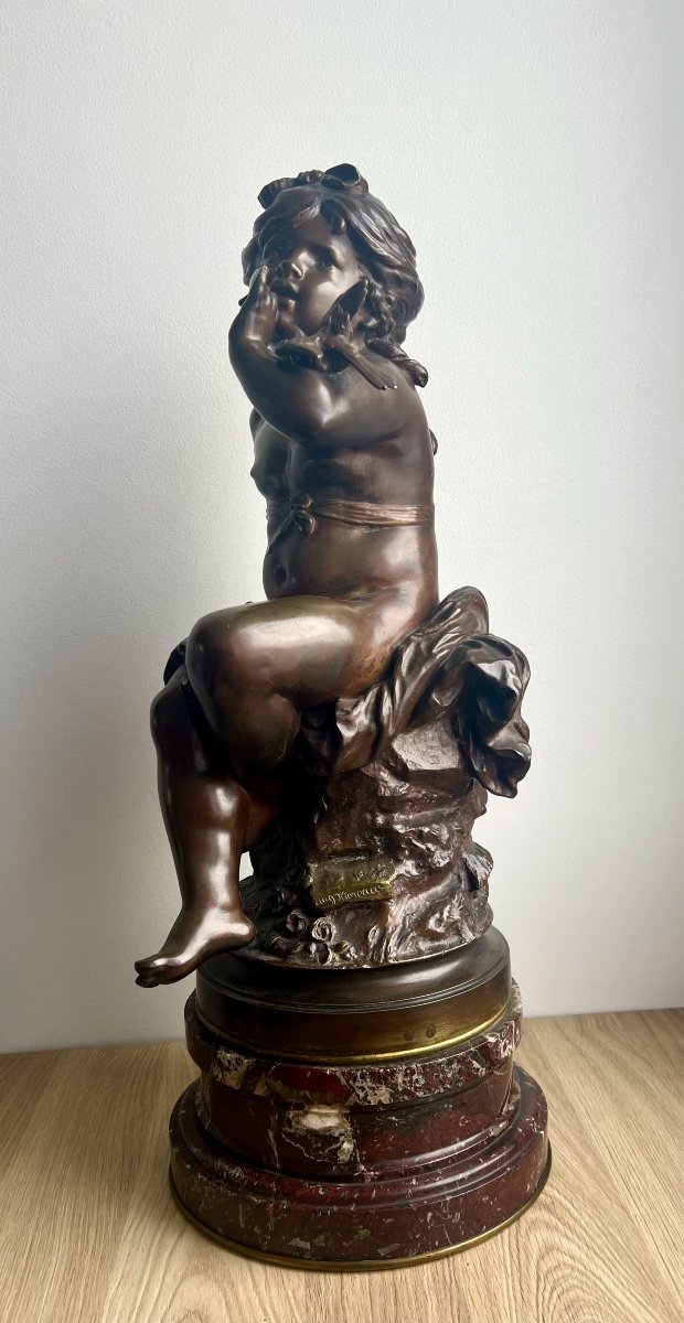 Bronze Young Girl With Bird After Auguste Moreau -photo-1