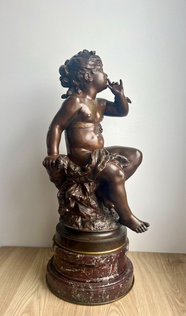 Bronze Jeune Fille à L’oiseau d'Après Auguste Moreau -photo-3