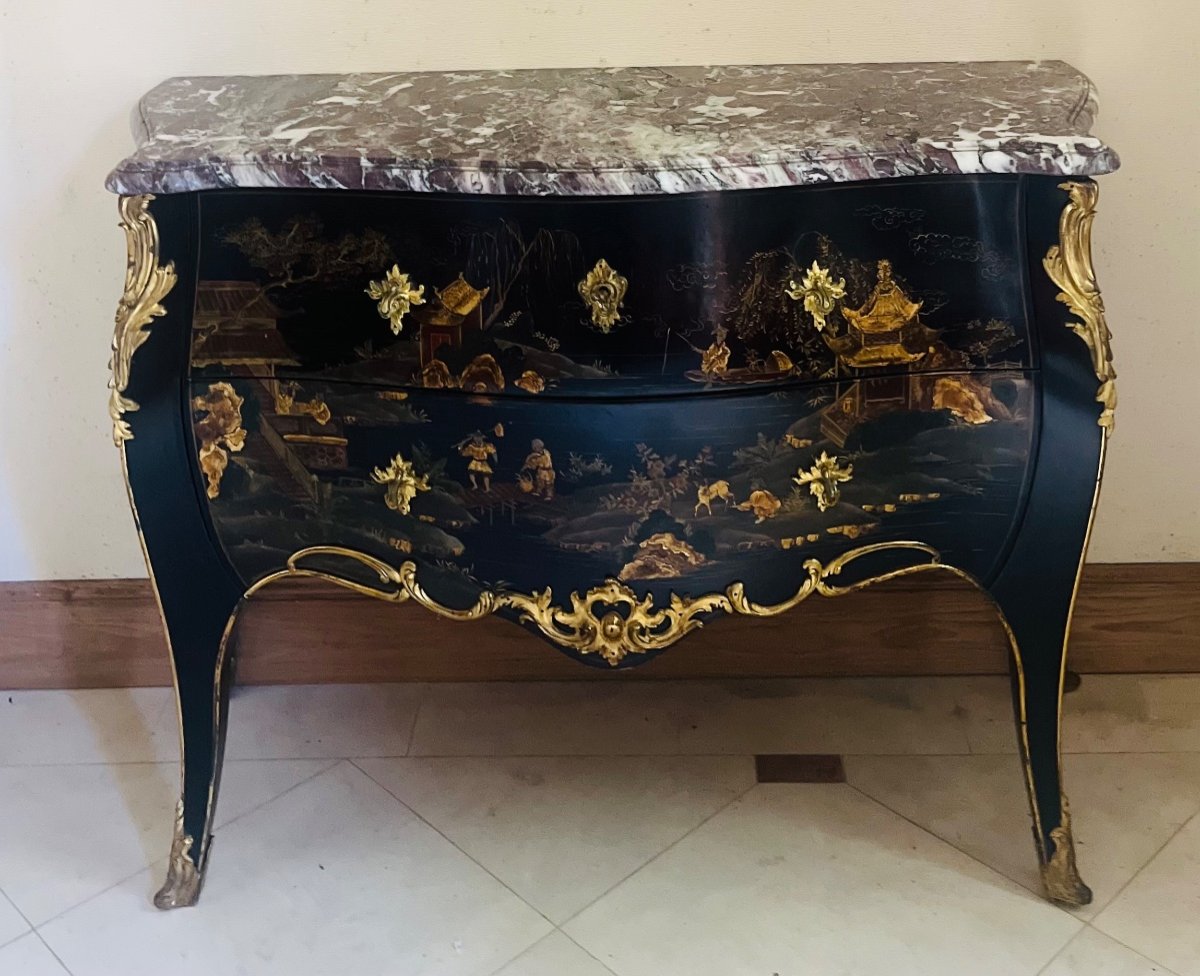  Commode Galbée En Laque De Chine De Style Louis XV d'époque Fin XIX Leme-photo-4