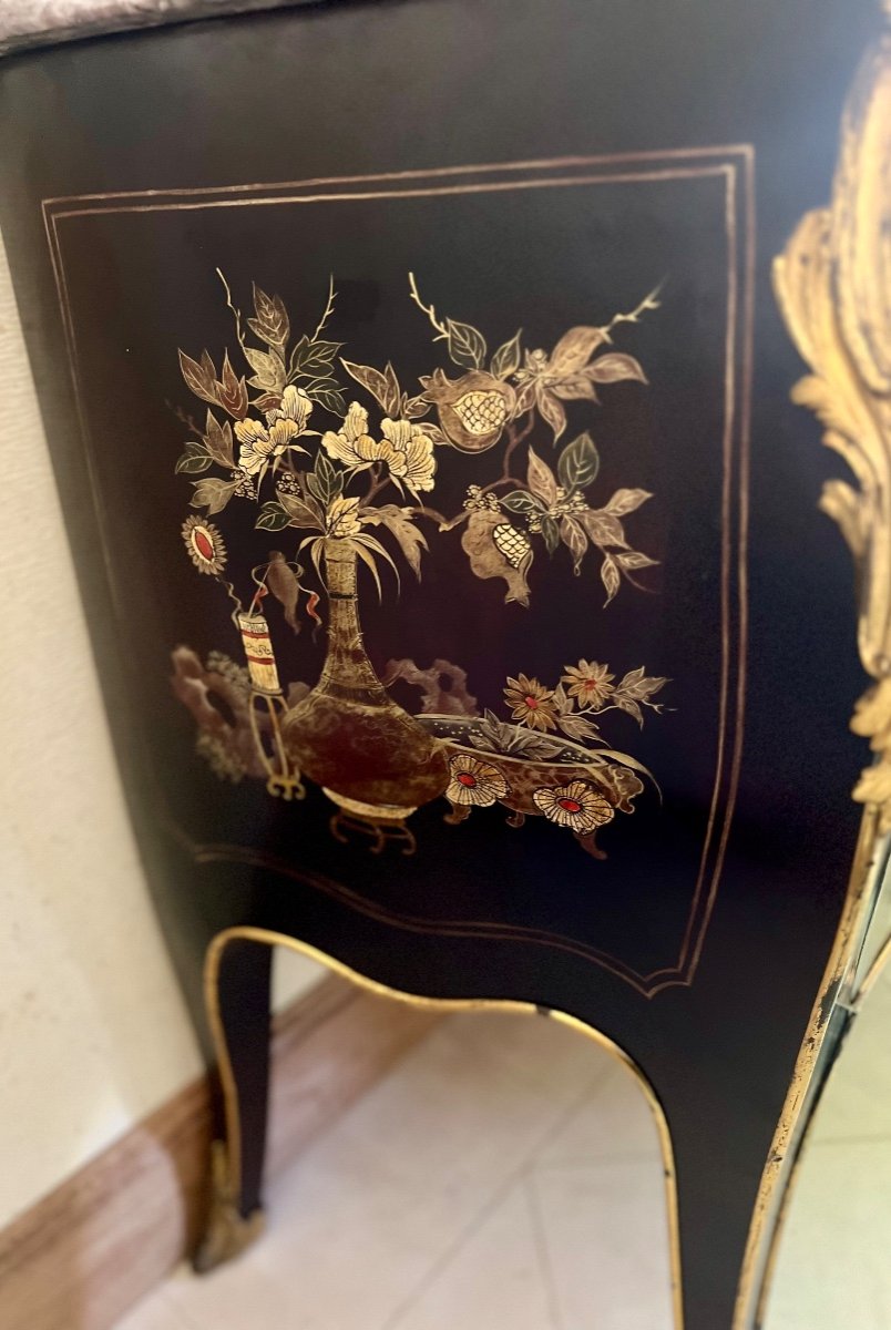 Commode Galbée En Laque De Chine De Style Louis XV d'époque Fin XIX Leme-photo-2