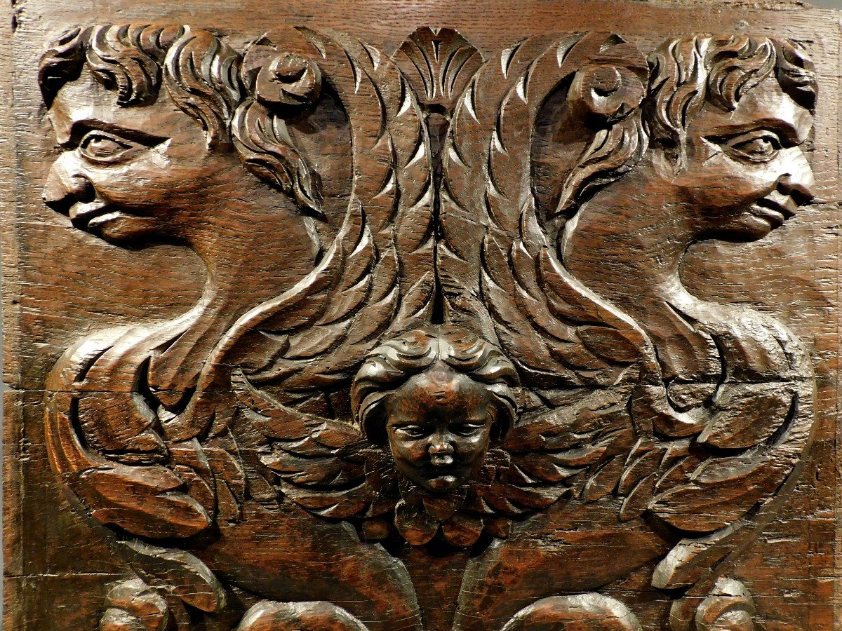 Carved Wooden Panel 17th Century Haute Epoque-photo-1