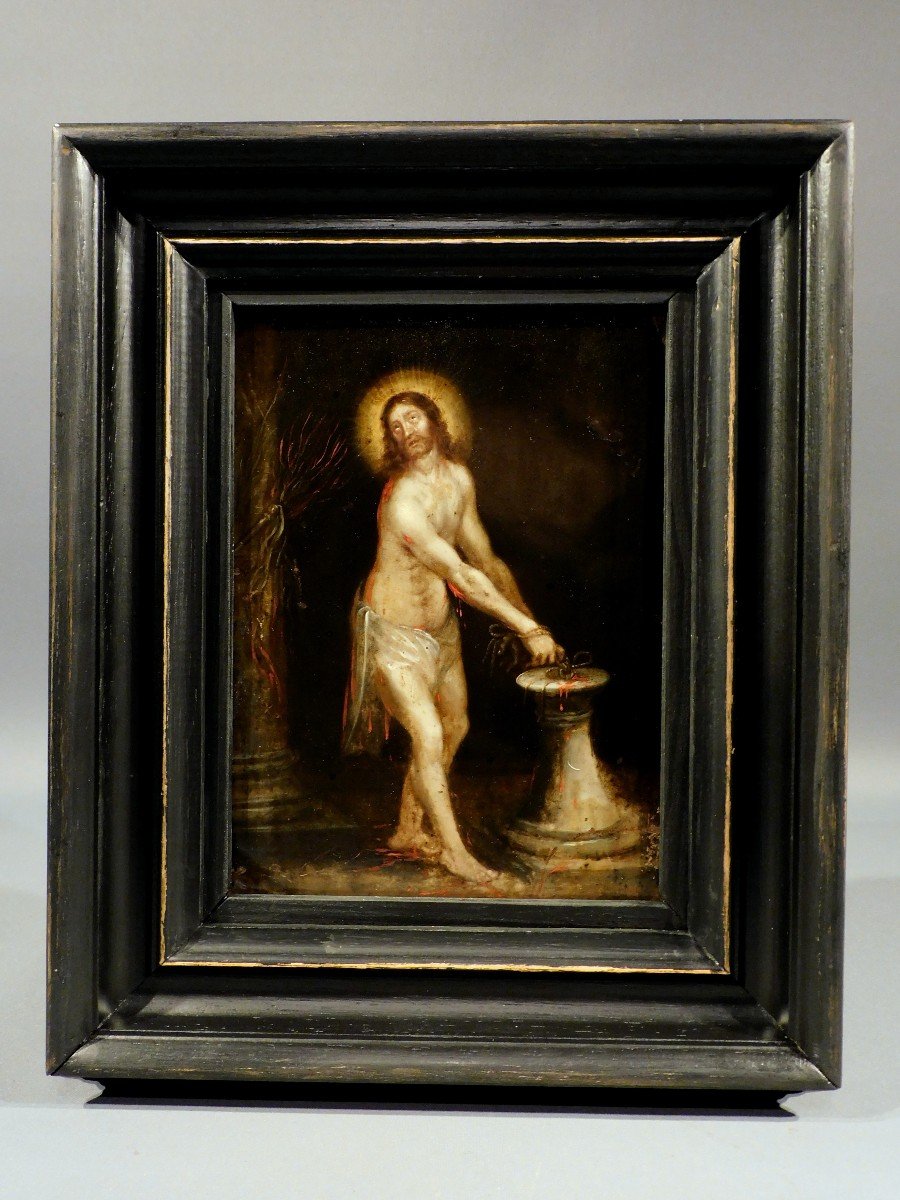 Peinture tableau  Huile Sur Cuivre 17eme Siécle  Christ  Saint  Haute Epoque-photo-2