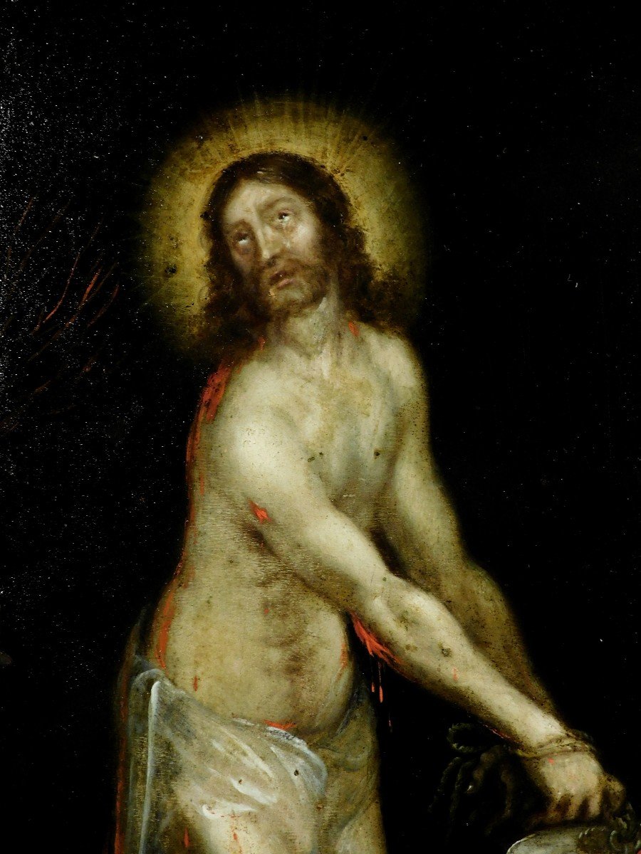 Peinture tableau  Huile Sur Cuivre 17eme Siécle  Christ  Saint  Haute Epoque-photo-5