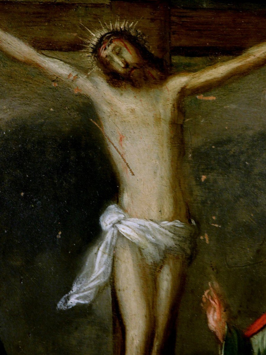 Peinture En Huile Sur Cuivre Crucifixion  Christ 17eme XVIIe Siécle-photo-1