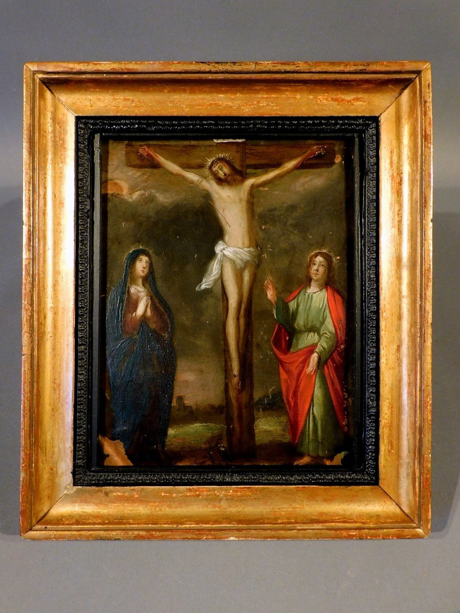 Peinture En Huile Sur Cuivre Crucifixion  Christ 17eme XVIIe Siécle