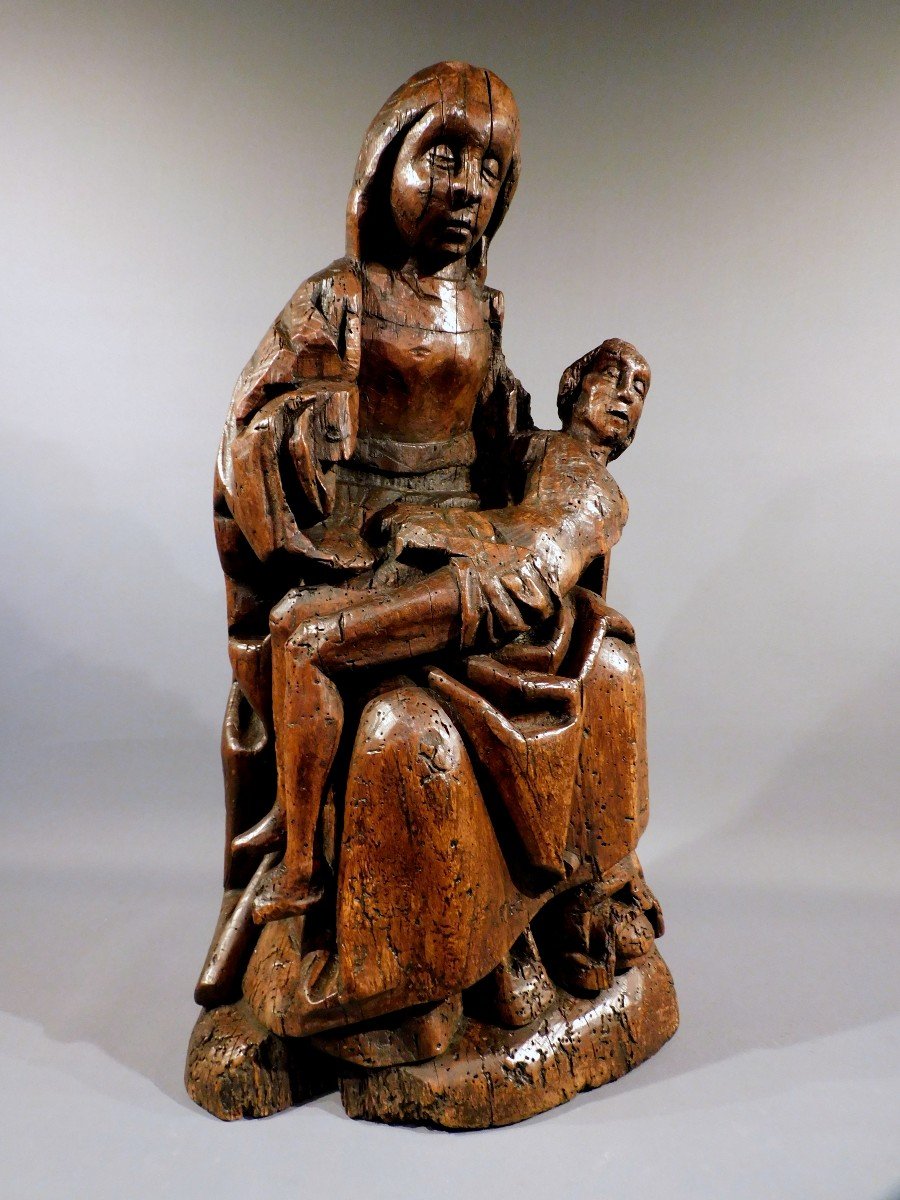 Wooden Pieta - Early 16th Century Christ Virgin  Haute Epoque -photo-3