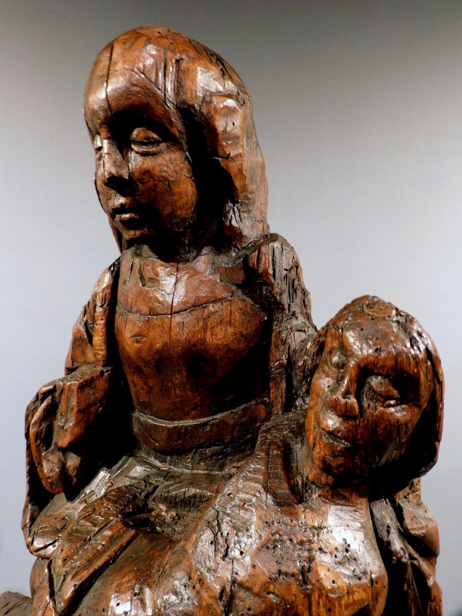 Wooden Pieta - Early 16th Century Christ Virgin  Haute Epoque -photo-5