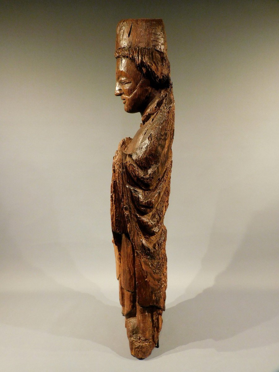 Carved Wood  Bishop Saint  - Early 15th Century -   Haute Epoque -  Gothic  15th Century Statue-photo-3