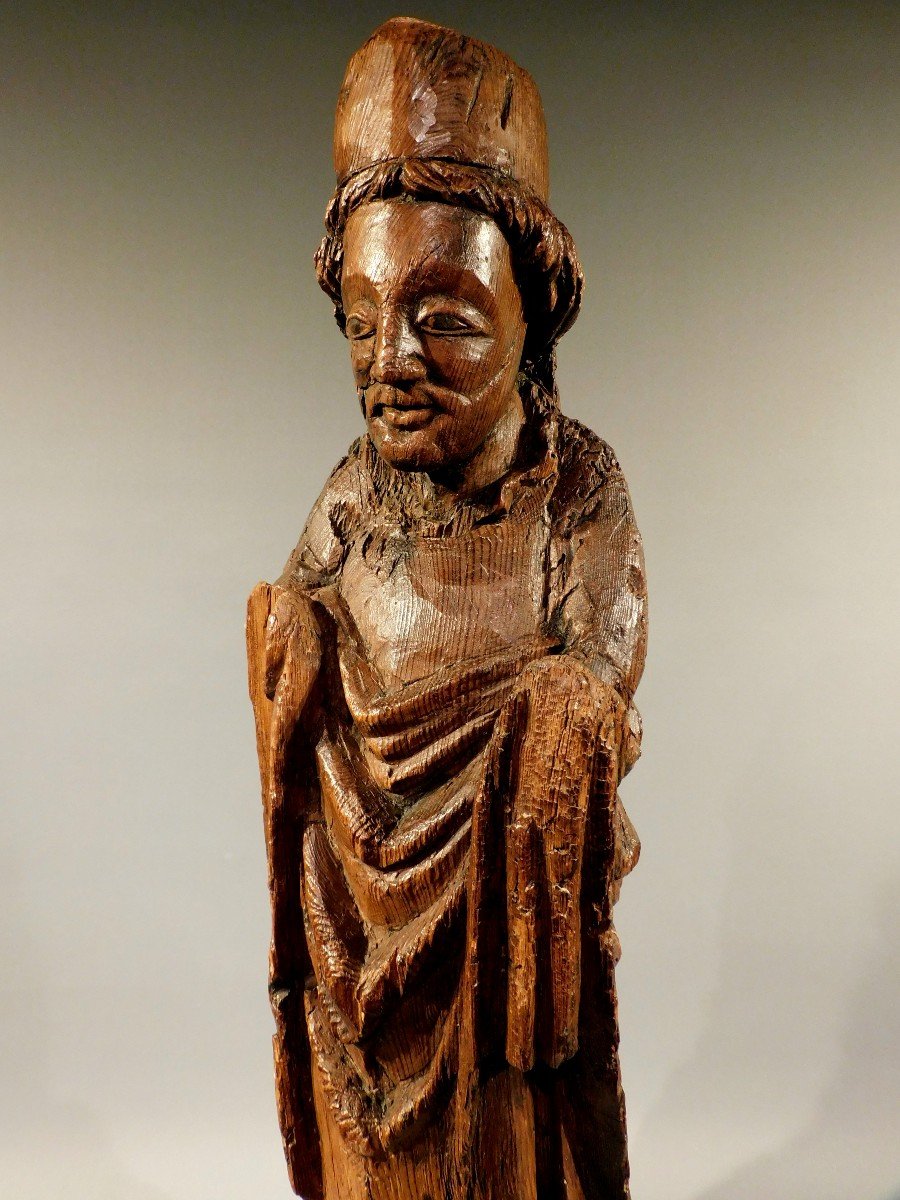 Carved Wood  Bishop Saint  - Early 15th Century -   Haute Epoque -  Gothic  15th Century Statue