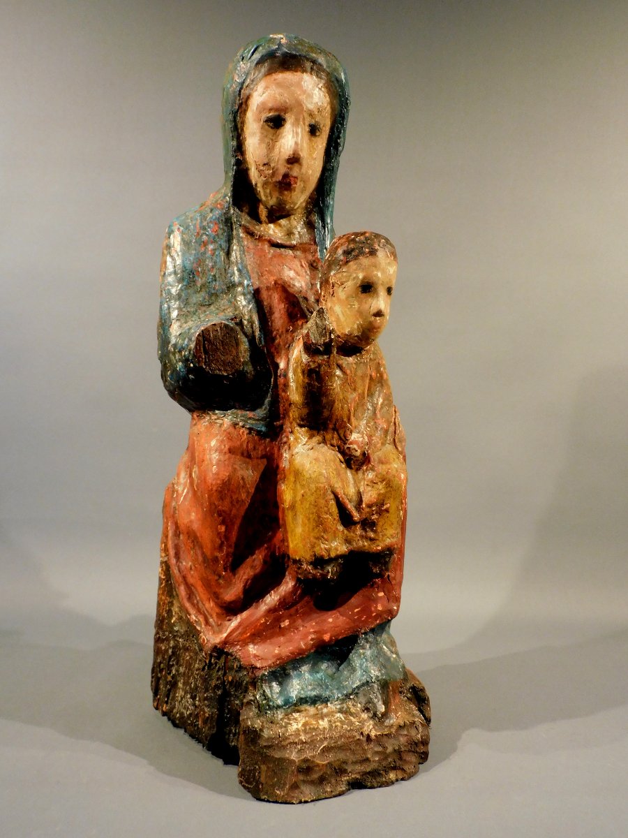 Sedes Sapientiae Wooden 16th Century Haute Epoque Sculpture Virgin And Child-photo-2