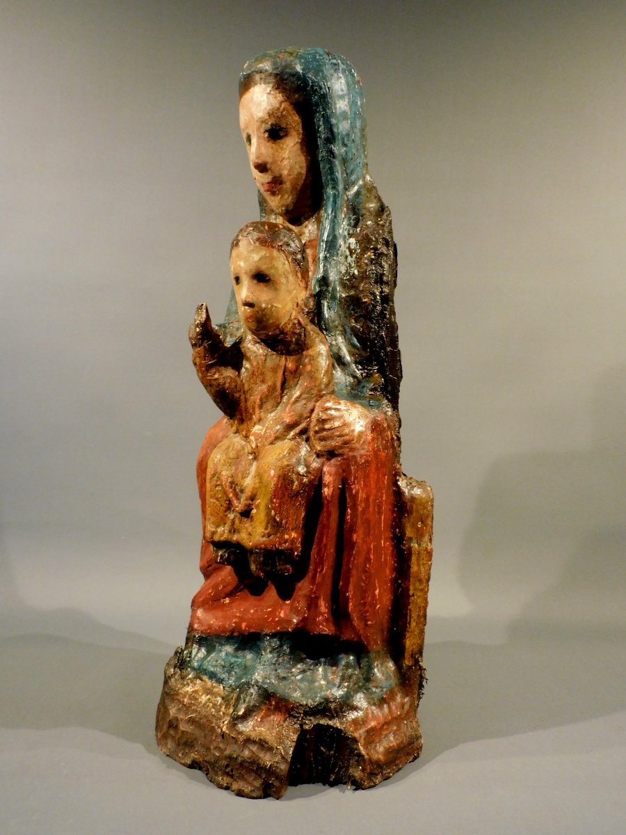 Sedes Sapientiae Wooden 16th Century Haute Epoque Sculpture Virgin And Child-photo-3