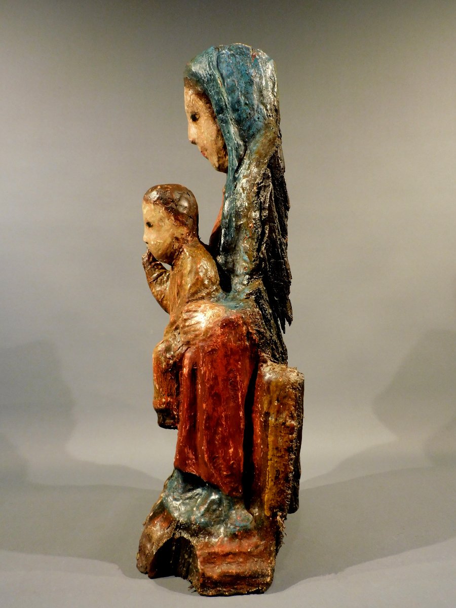 Sedes Sapientiae Wooden 16th Century Haute Epoque Sculpture Virgin And Child-photo-1