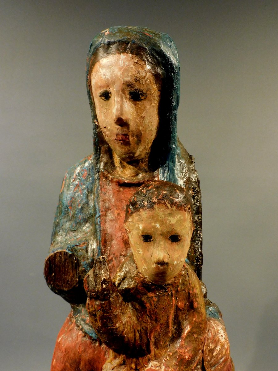 Sedes Sapientiae Wooden 16th Century Haute Epoque Sculpture Virgin And Child-photo-4