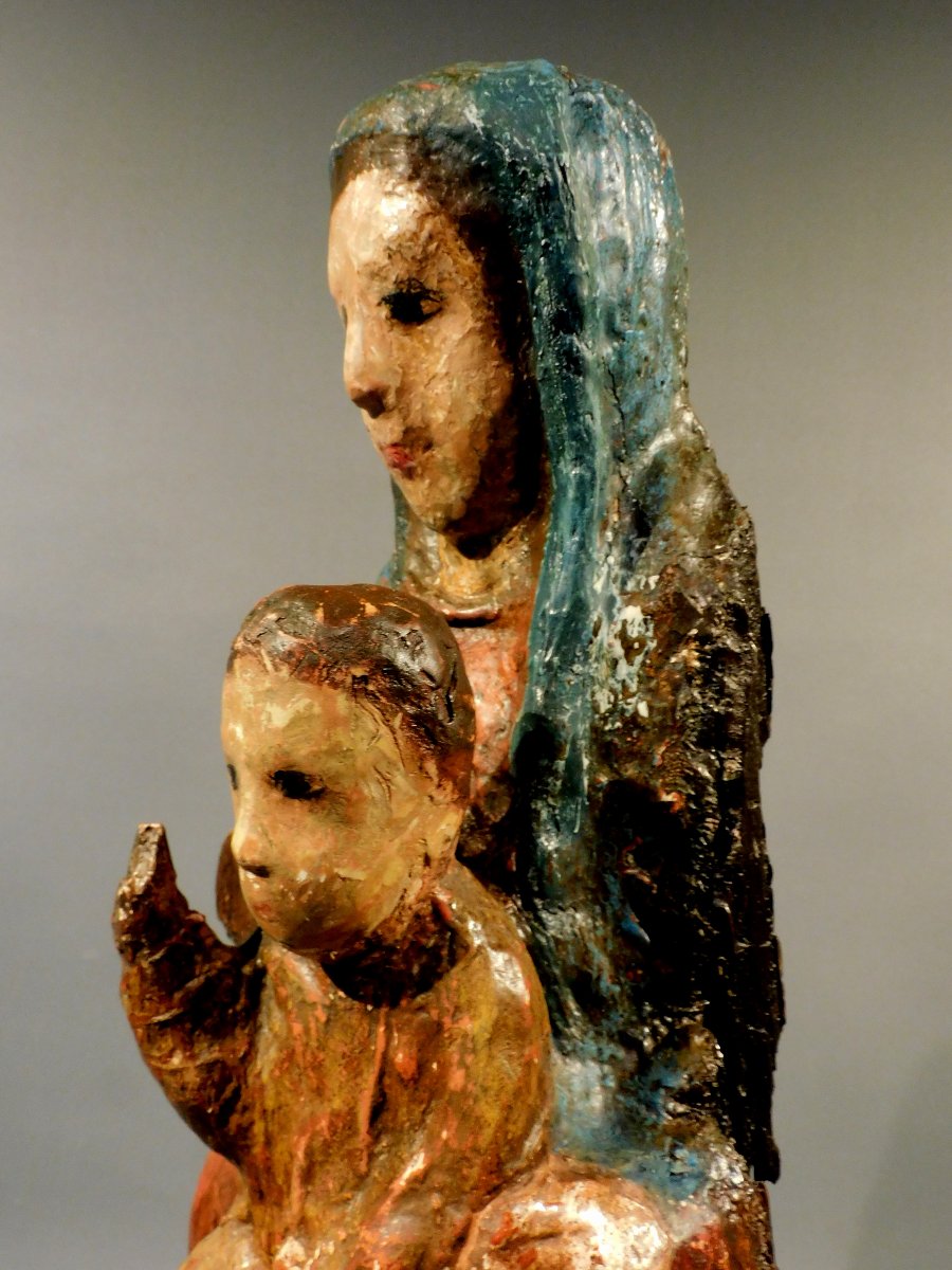 Sedes Sapientiae Wooden 16th Century Haute Epoque Sculpture Virgin And Child-photo-5