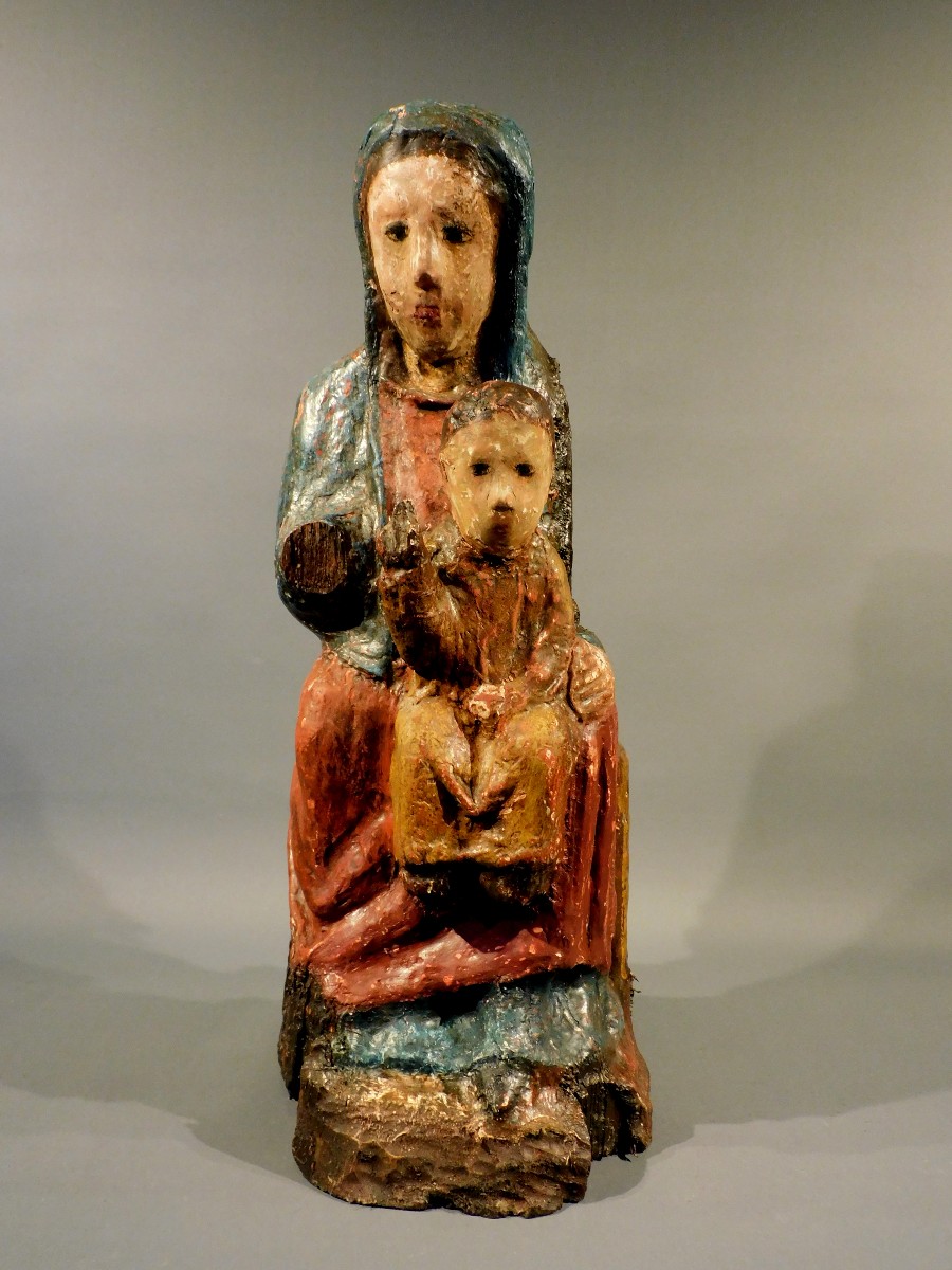 Sedes Sapientiae  En Bois 16eme Siécle Haute Epoque sculpture Vierge a l'Enfant