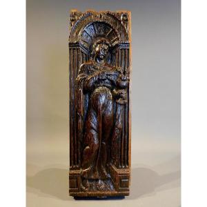 Carved Wooden Panel 17th Century Haute Epoque Saint John The Apostle