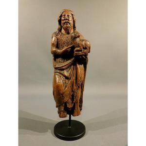 Carved Wooden Statue Saint John The Baptist 16th Century Haute Epoque