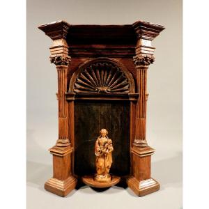 Altar - Oak Chapel - Virgin And Child In Boxwood 18th Century