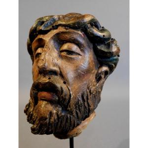 Tête du Christ En Bois  sculpté - fin 17eme - debut 18eme Siécle  baroque