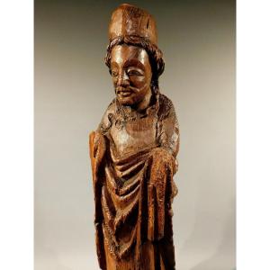 Carved Wood  Bishop Saint  - Early 15th Century -   Haute Epoque -  Gothic  15th Century Statue