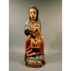 Sedes Sapientiae Wooden 16th Century Haute Epoque Sculpture Virgin And Child