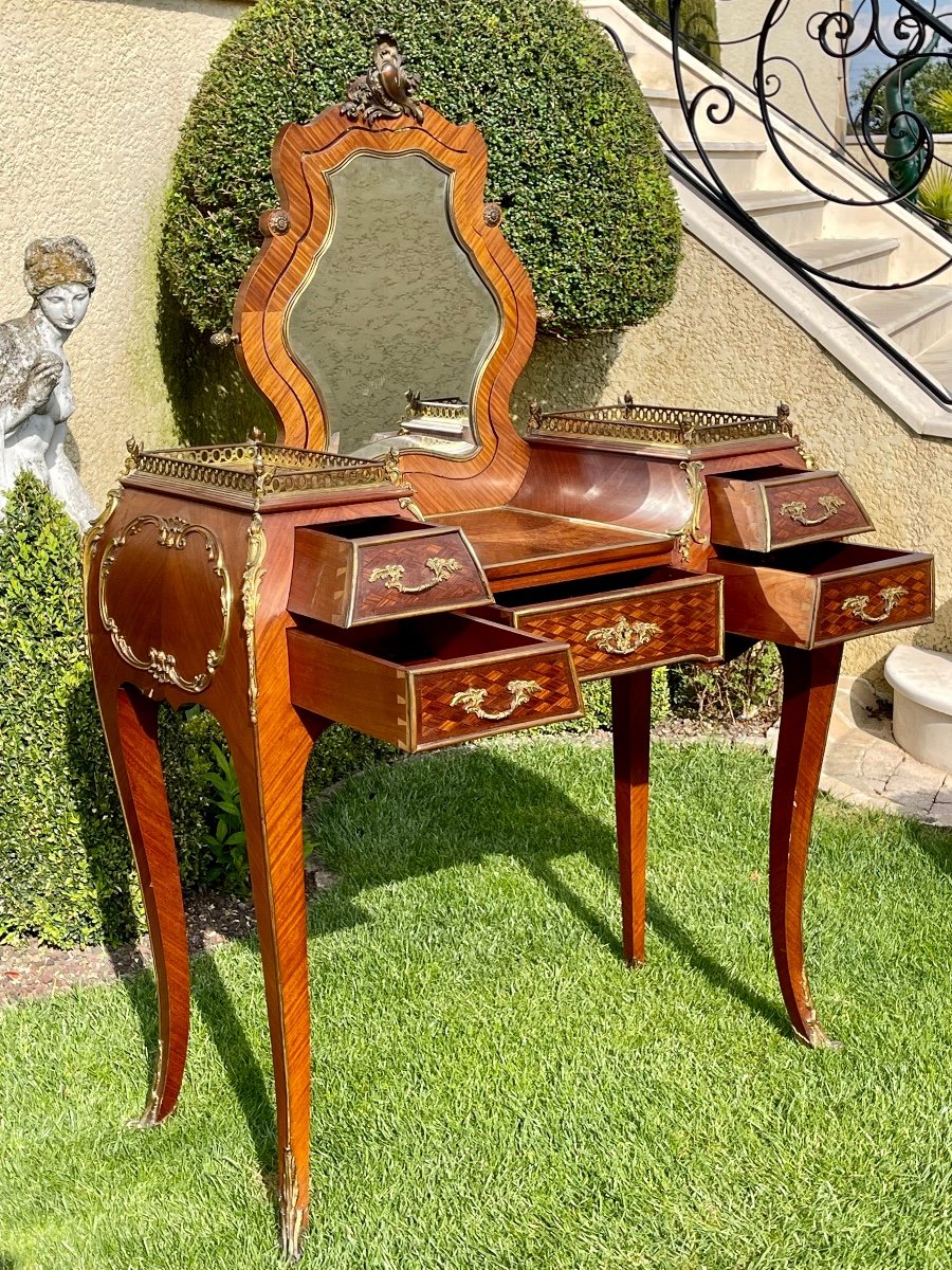 Louis XV Style Marquetry & Bronze Dressing Table-photo-3