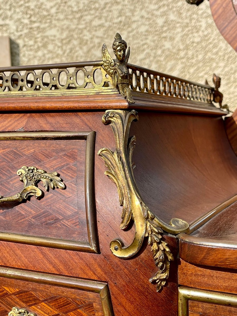 Louis XV Style Marquetry & Bronze Dressing Table-photo-5