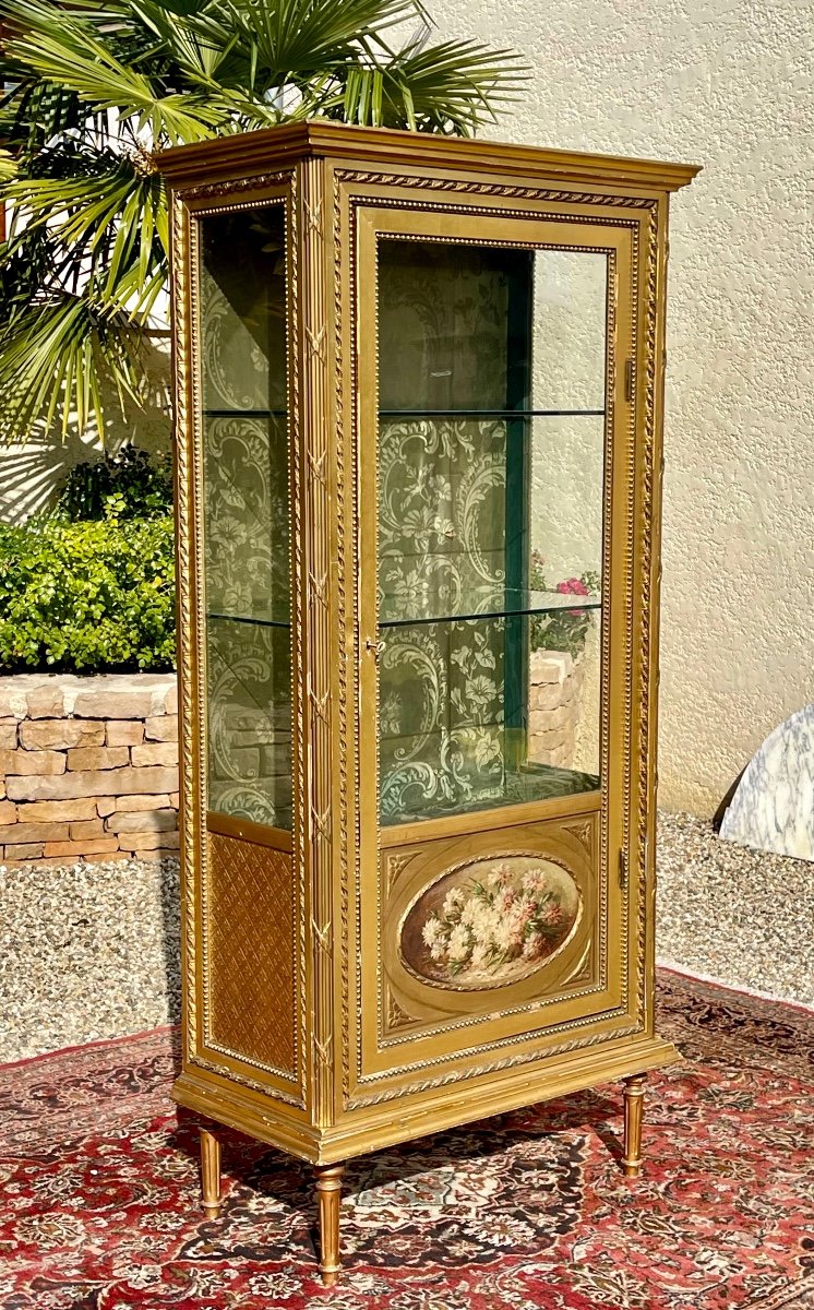 Vitrine de Style Louis XVI en Bois Doré -photo-3