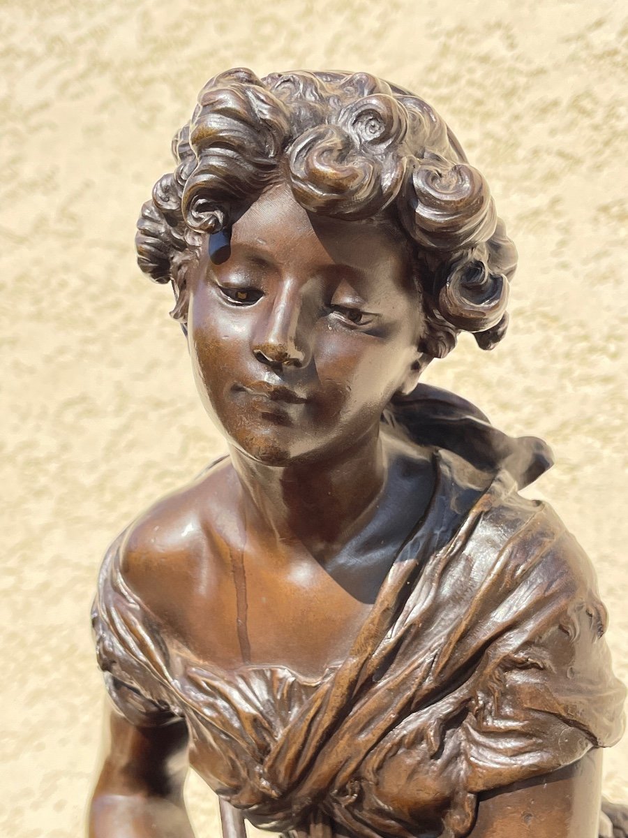 Bronze Signed Hippolyte Moreau, The Shell Fisherwoman.-photo-1