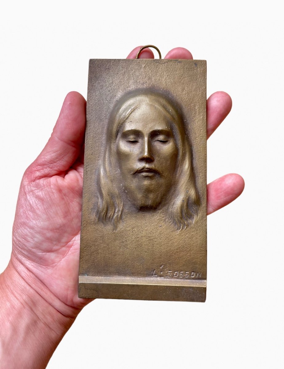 Louis Sosson - Bronze Plaque Representing Christ-photo-4