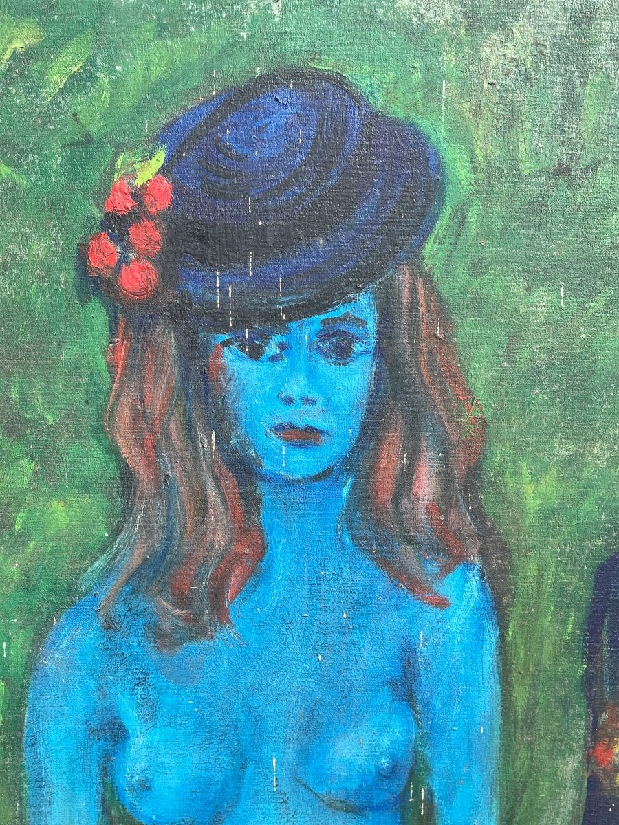 Jacques Cherix - Woman With Blue Woman, Oil On Canvas-photo-1