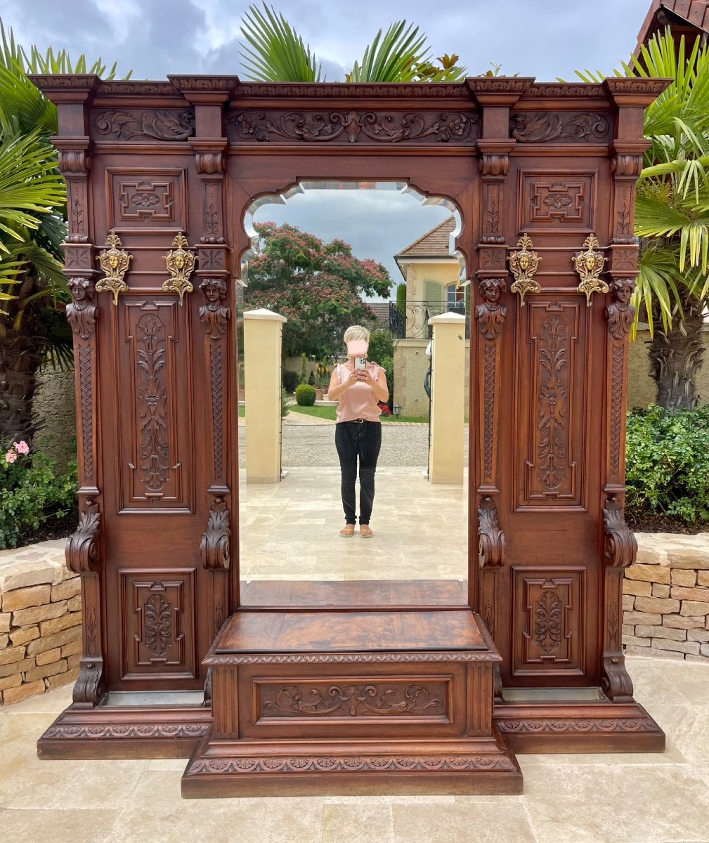 Castle Bench-chest / Coat Racks In Neo-gothic Walnut / Neo-renaissance-photo-2